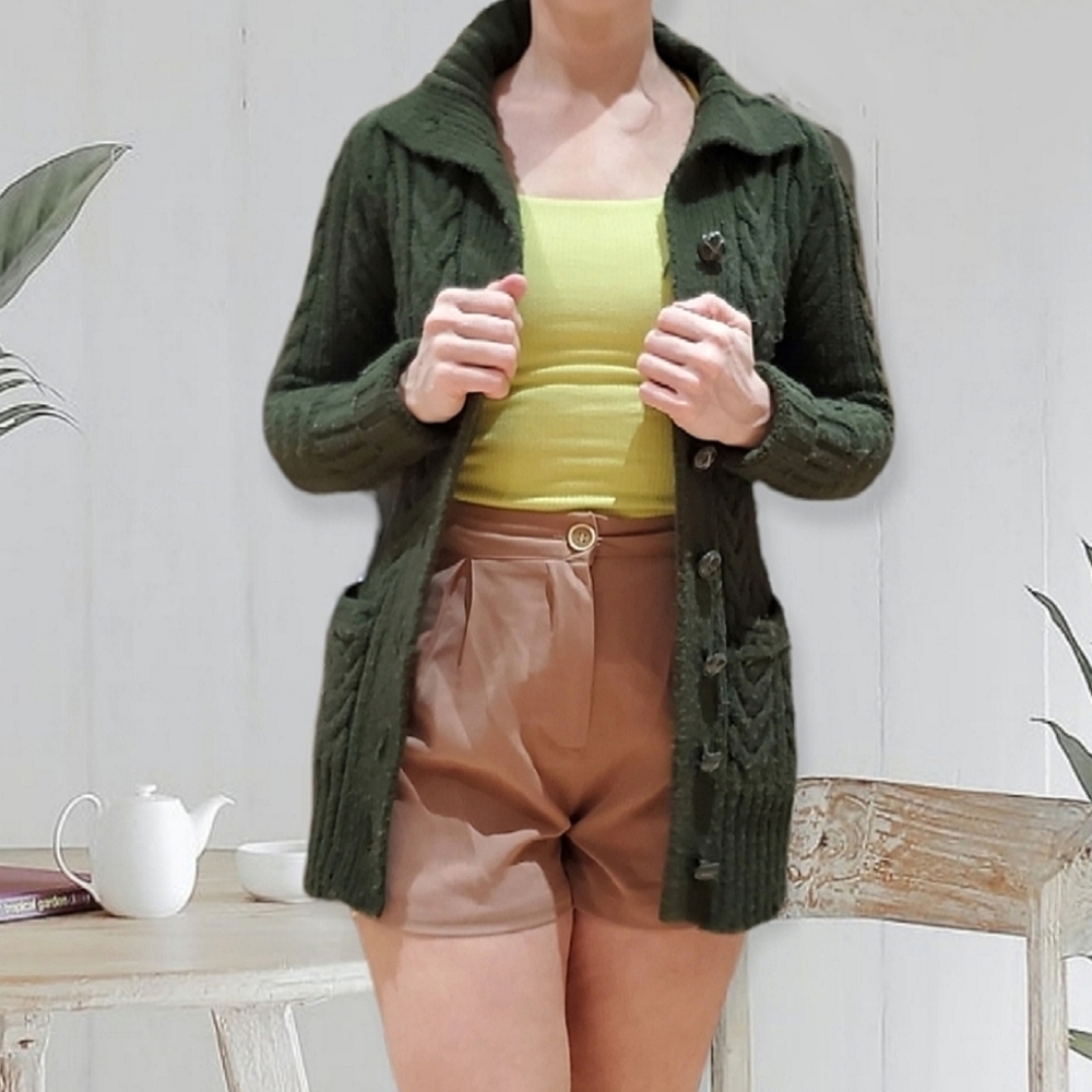 Vintage Y2K Button Down Knit Green Midi Cardigan